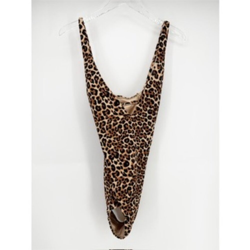 Shade & Shore Leopard Women's Crepe Plunge Medium Coverage One Piece Swimsuit XL - Picture 2 of 10